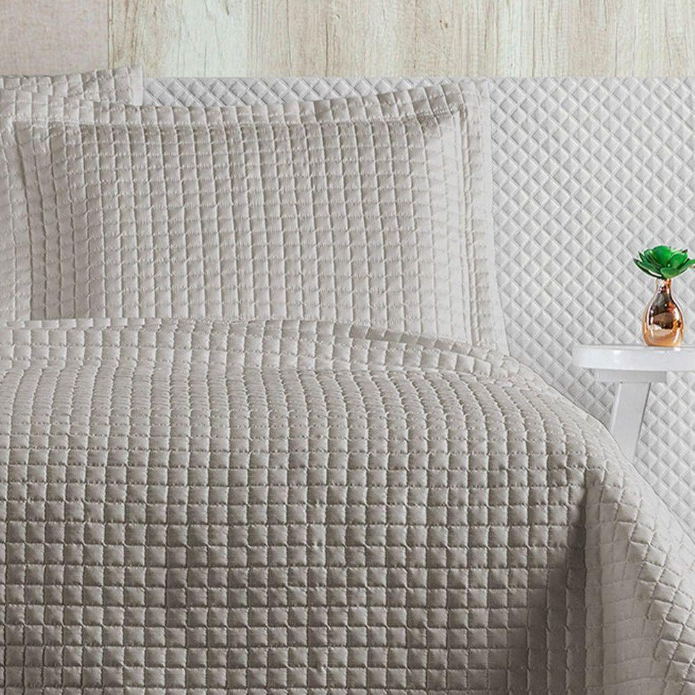 Cobre Leito 3 Peças Queen Percal 200 Fios Plata 100% Poliéster - Bege - 3