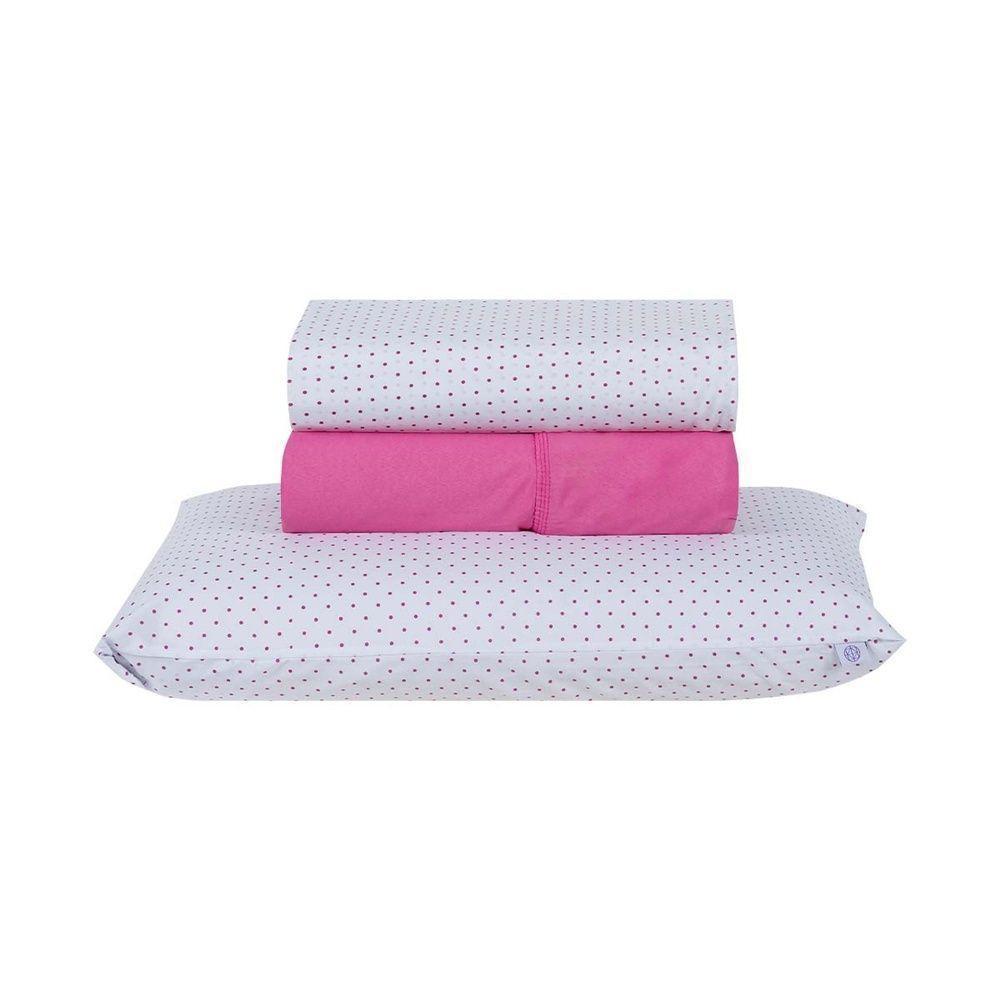 Jogo De Lençol 3 Peças Solteiro Percal 180 Fios Homme 60% Algodão 40% Poliéster - Polka Pink - 1