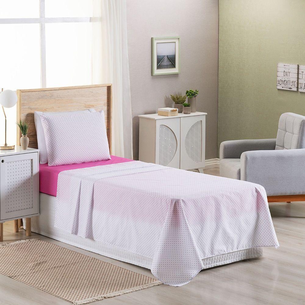 Jogo De Lençol 3 Peças Solteiro Percal 180 Fios Homme 60% Algodão 40% Poliéster - Polka Pink - 3