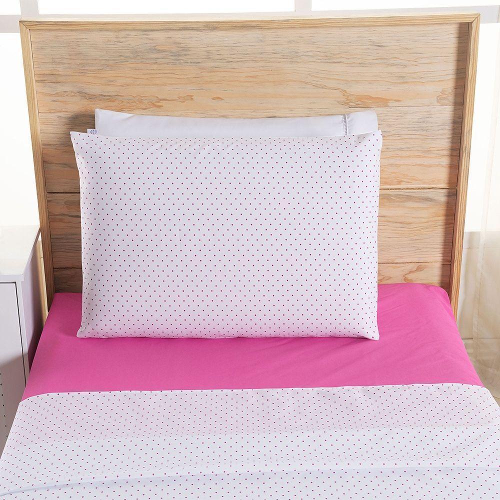Jogo De Lençol 3 Peças Solteiro Percal 180 Fios Homme 60% Algodão 40% Poliéster - Polka Pink - 6