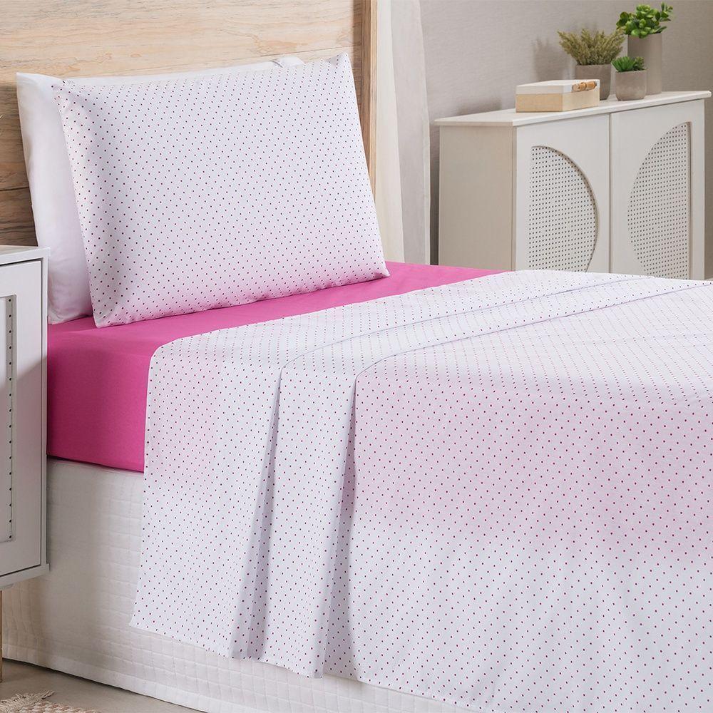 Jogo De Lençol 3 Peças Solteiro Percal 180 Fios Homme 60% Algodão 40% Poliéster - Polka Pink - 5