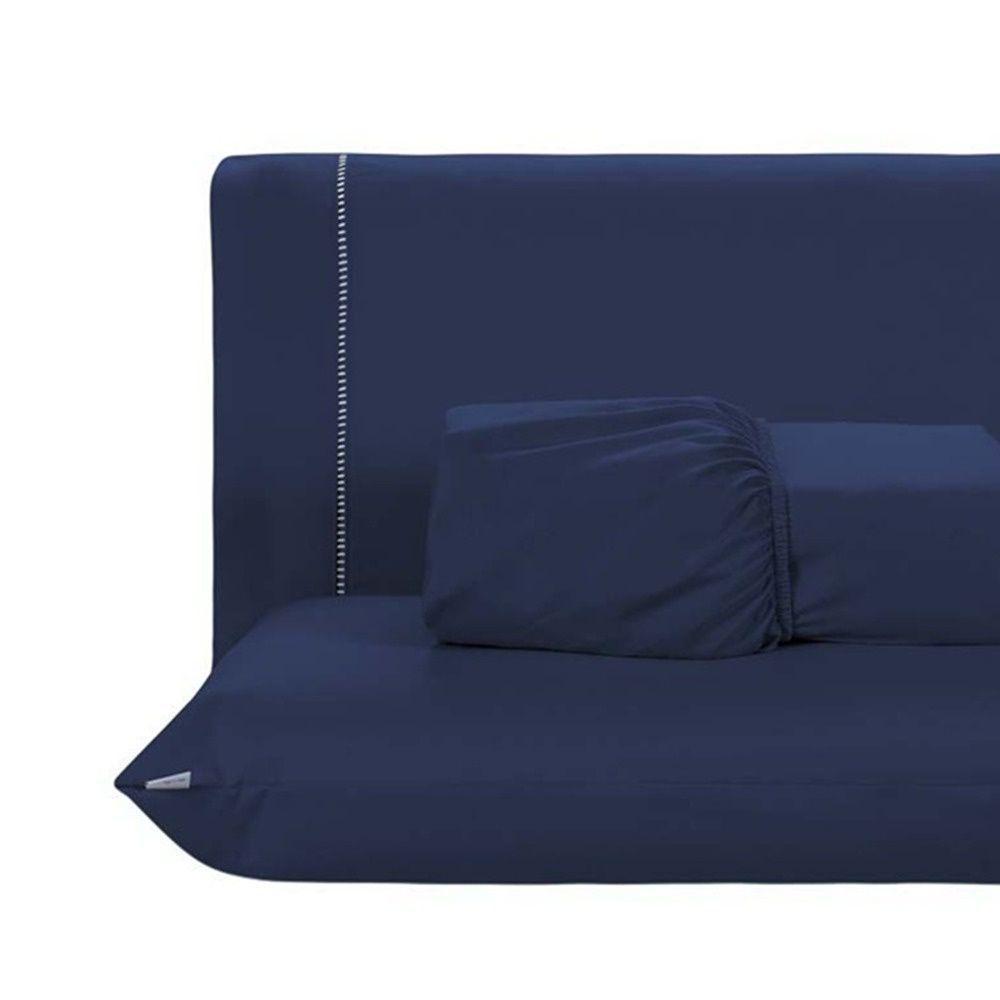 Jogo De Lençol 3 Peças Queen Percal 200 Fios De Poliéster Sleep 100% Poliéster - Azul Marinho - 3