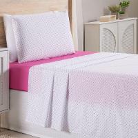 Jogo De Lençol 3 Peças Solteiro Percal 180 Fios Homme 60% Algodão 40% Poliéster - Polka Pink - 5