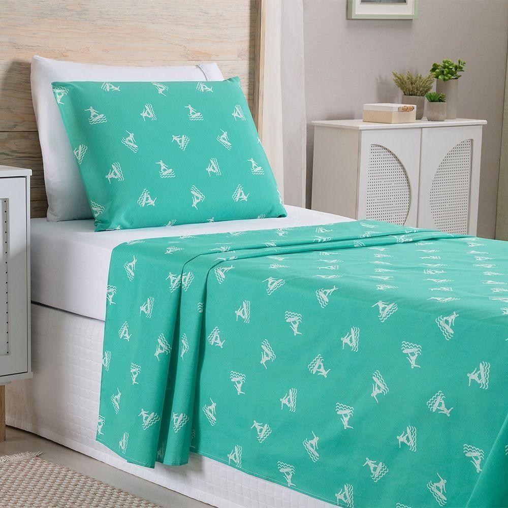 Jogo De Lençol 3 Peças Solteiro Percal 180 Fios Homme 60% Algodão 40% Poliéster - Liberty Azul Ocean - 3