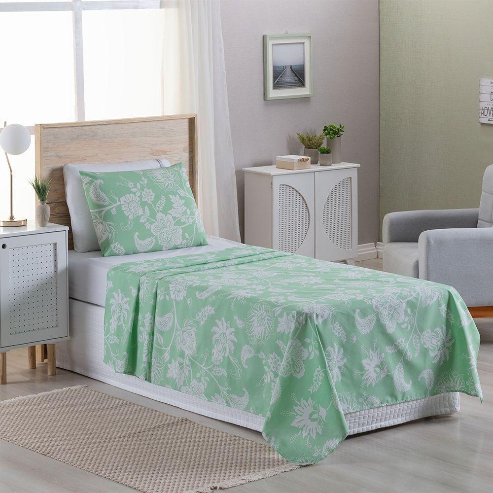 Jogo De Lençol 3 Peças Solteiro Percal 180 Fios Homme 60% Algodão 40% Poliéster - Jade Verde - 2