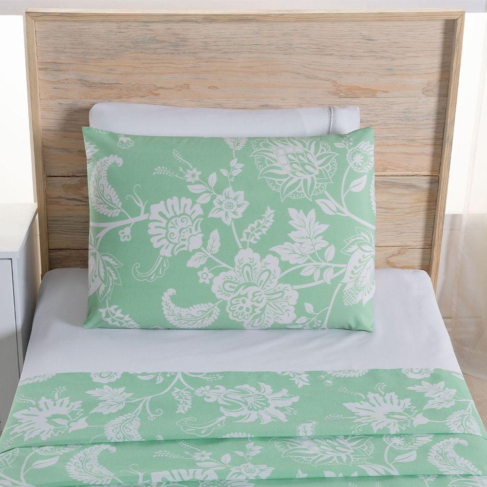 Jogo De Lençol 3 Peças Solteiro Percal 180 Fios Homme 60% Algodão 40% Poliéster - Jade Verde - 3