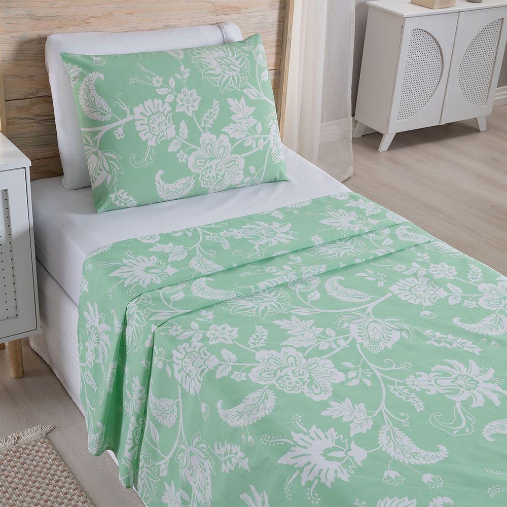 Jogo De Lençol 3 Peças Solteiro Percal 180 Fios Homme 60% Algodão 40% Poliéster - Jade Verde - 5