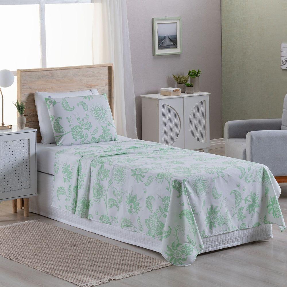 Jogo De Lençol 3 Peças Solteiro Percal 180 Fios Homme 60% Algodão 40% Poliéster - Jazzy Verde - 2