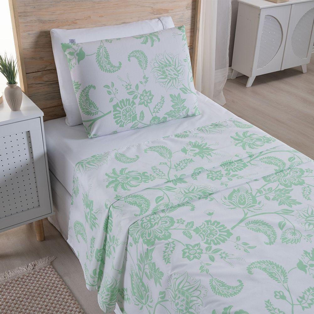 Jogo De Lençol 3 Peças Solteiro Percal 180 Fios Homme 60% Algodão 40% Poliéster - Jazzy Verde - 4