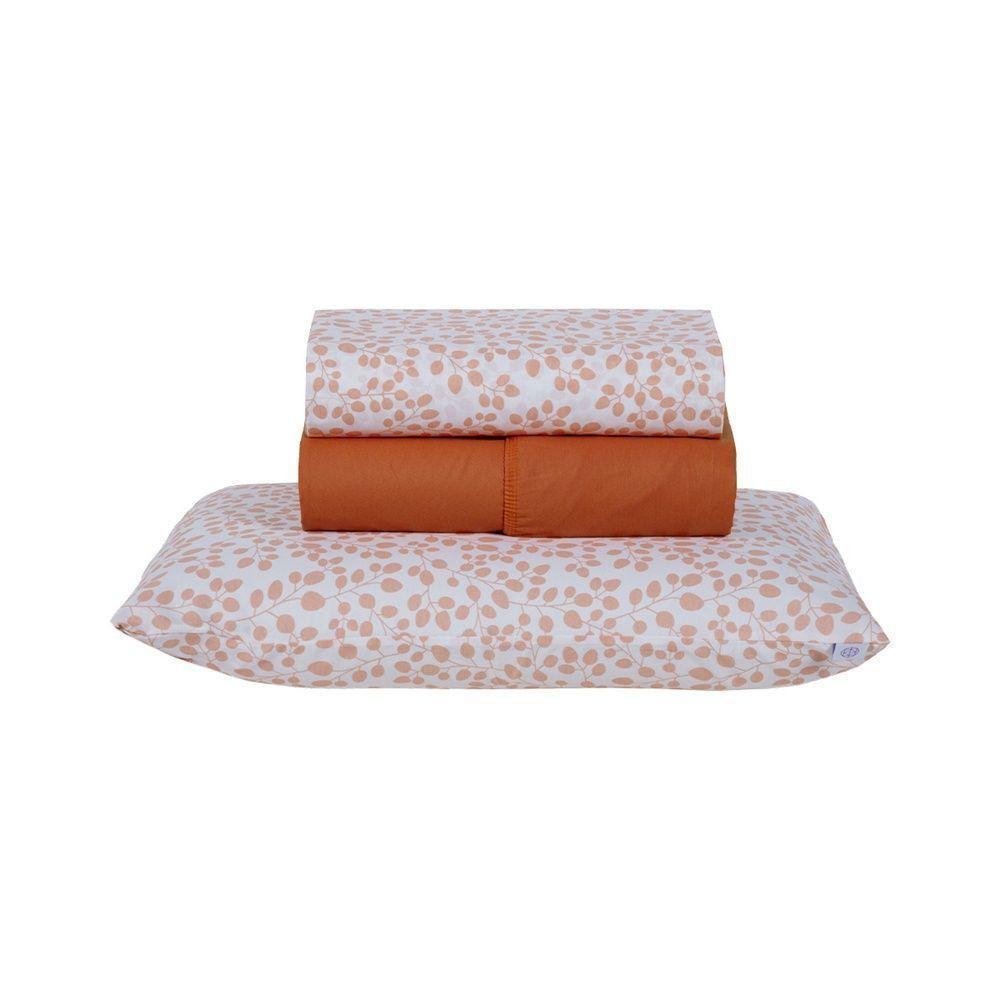 Jogo De Lençol 3 Peças Solteiro Percal 180 Fios Homme 60% Algodão 40% Poliéster - Lilith Laranja - 1