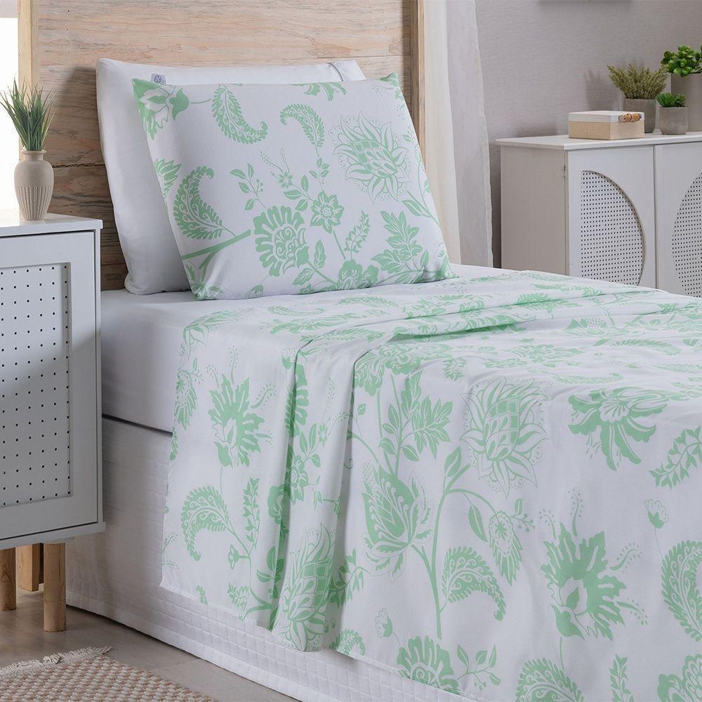 Jogo De Lençol 3 Peças Solteiro Percal 180 Fios Homme 60% Algodão 40% Poliéster - Jazzy Verde - 7
