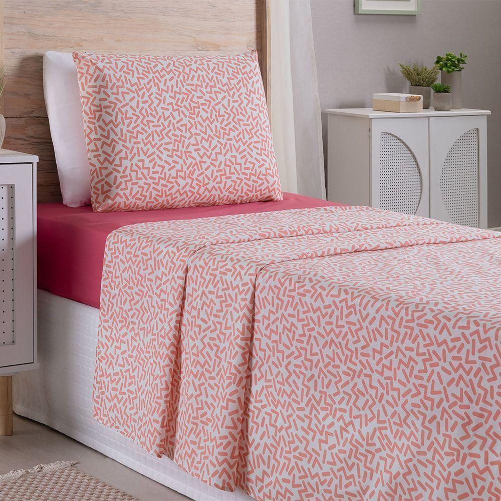 Jogo De Lençol 3 Peças Solteiro Percal 180 Fios Homme 60% Algodão 40% Poliéster - Gummy Pink - 5