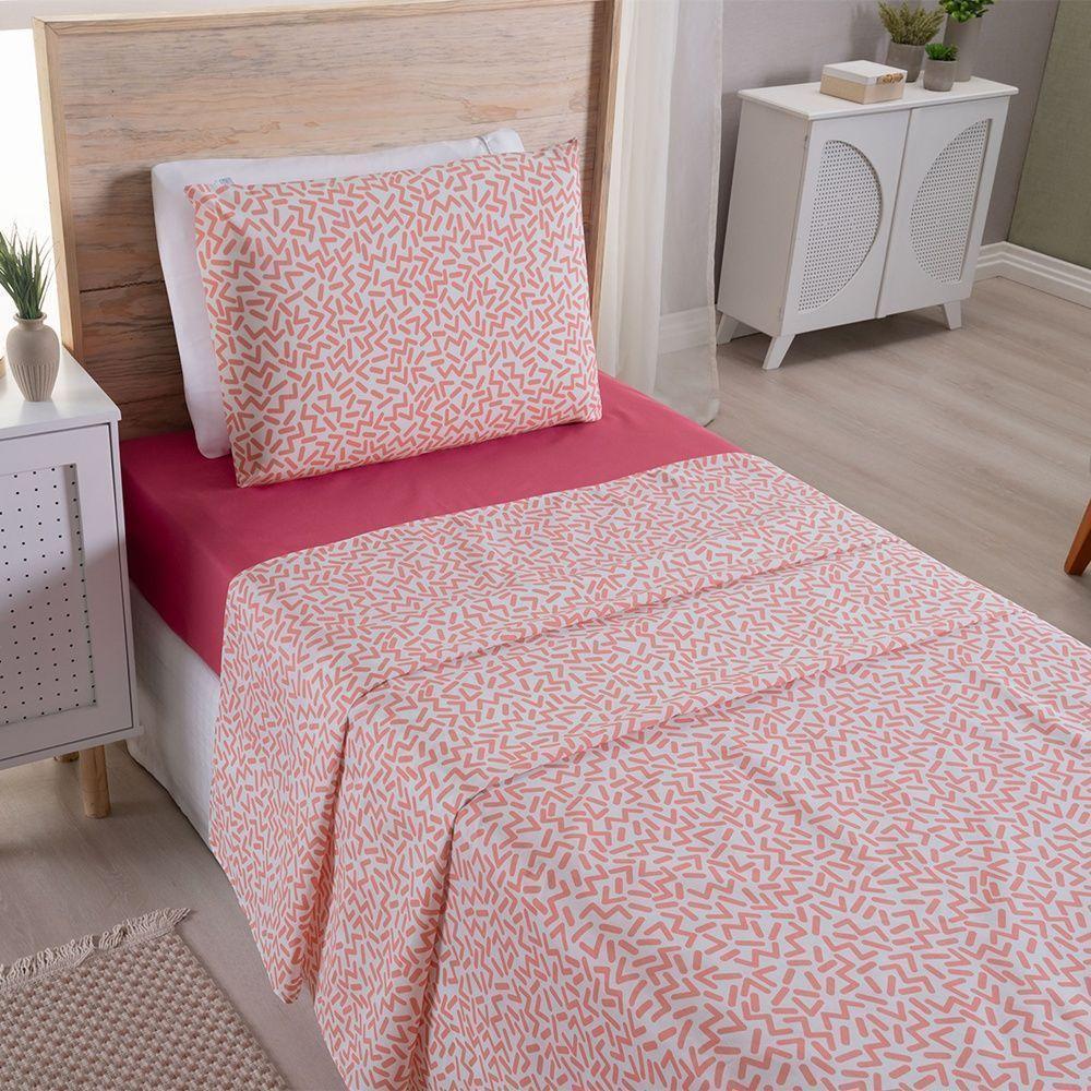 Jogo De Lençol 3 Peças Solteiro Percal 180 Fios Homme 60% Algodão 40% Poliéster - Gummy Pink - 6