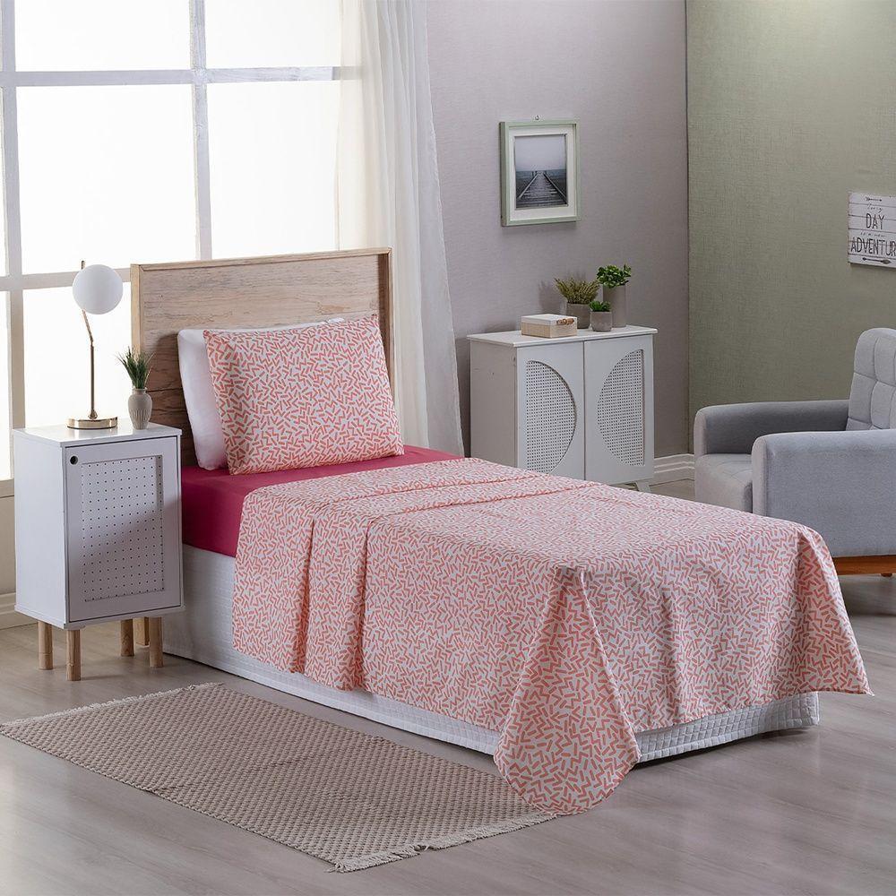 Jogo De Lençol 3 Peças Solteiro Percal 180 Fios Homme 60% Algodão 40% Poliéster - Gummy Pink - 2