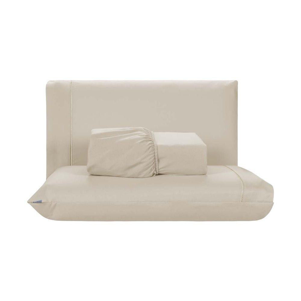 Jogo De Lençol 3 Peças Queen Percal 200 Fios De Poliéster Sleep 100% Poliéster - Bege - 1