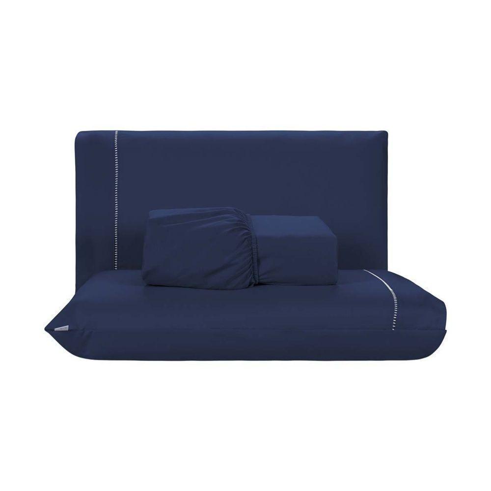 Jogo De Lençol 3 Peças Queen Percal 200 Fios De Poliéster Sleep 100% Poliéster - Azul Marinho - 1