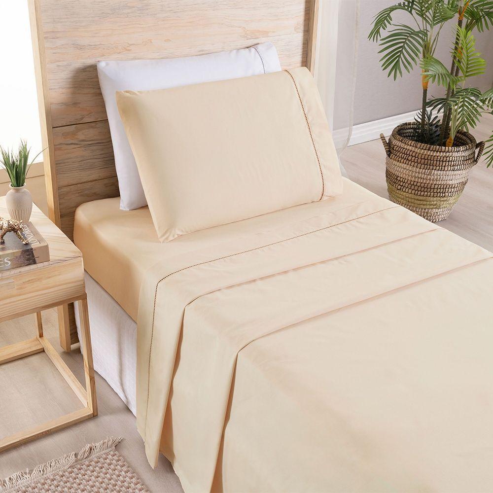 Jogo De Cama Premier Solteiro 02 Peças Hipercal 500 Fios 100% Poliéster - Bege - 1