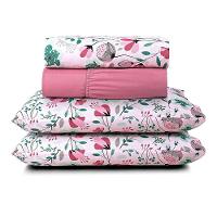 Jogo Cama Lençol Casa Scarpa Celi Casal Padrão Estampado Micropercal 200 Fios 4 Peças Bothanica Floral Rosa - 1