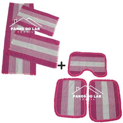 Jogo De Banheiro + Kit Passadeira Tapete De Cozinha 3 Peças Para Casa Cor:kit Rosa Pink