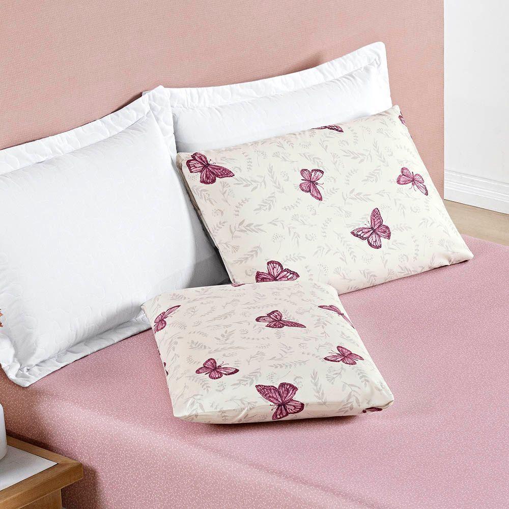 Jogo Cama Lençol Casa Scarpa Celi King Micropercal Estampado 200 Fios 3 Peças Borboletas Rosê - 2