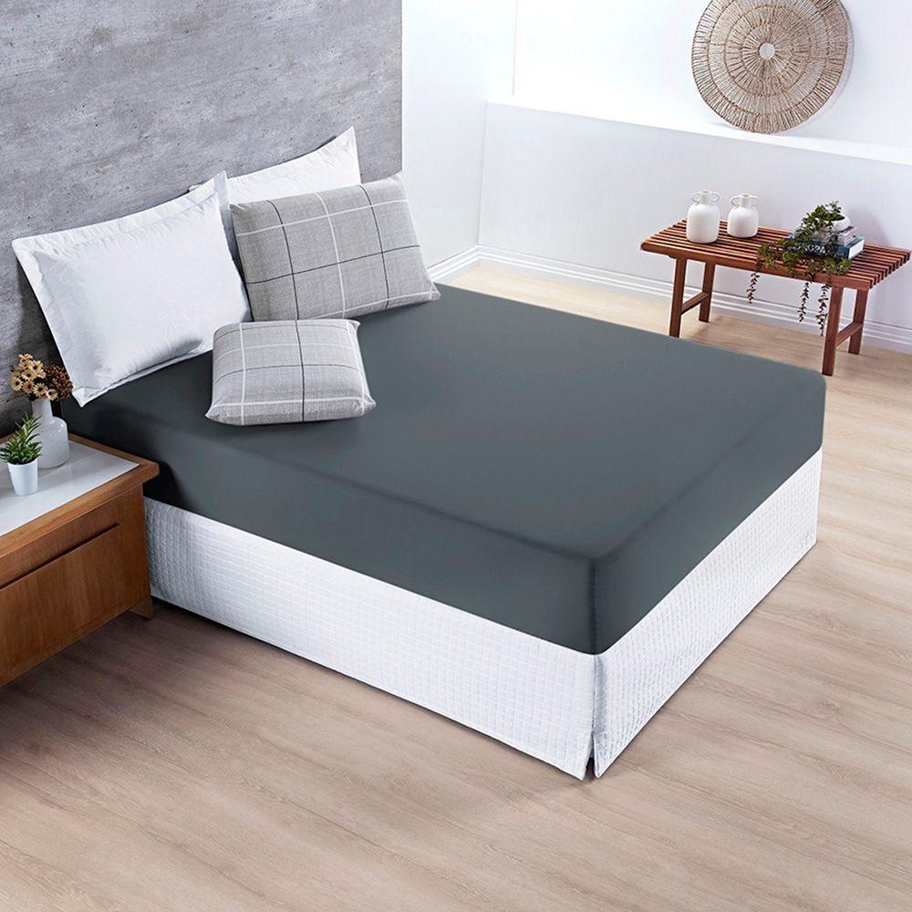 Jogo Cama Lençol Casa Scarpa Celi Casal Padrão Micropercal Estampado 200 Fios 3 Peças Xadrez Grid Cinza - 3