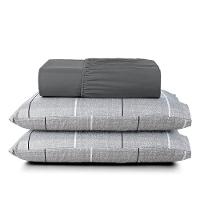 Jogo Cama Lençol Casa Scarpa Celi Casal Padrão Micropercal Estampado 200 Fios 3 Peças Xadrez Grid Cinza - 1