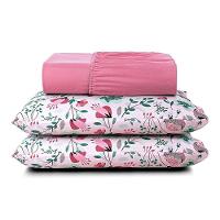 Jogo Cama Lençol Casa Scarpa Celi King Micropercal Estampado 200 Fios 3 Peças Bothanica Floral Rosa - 1