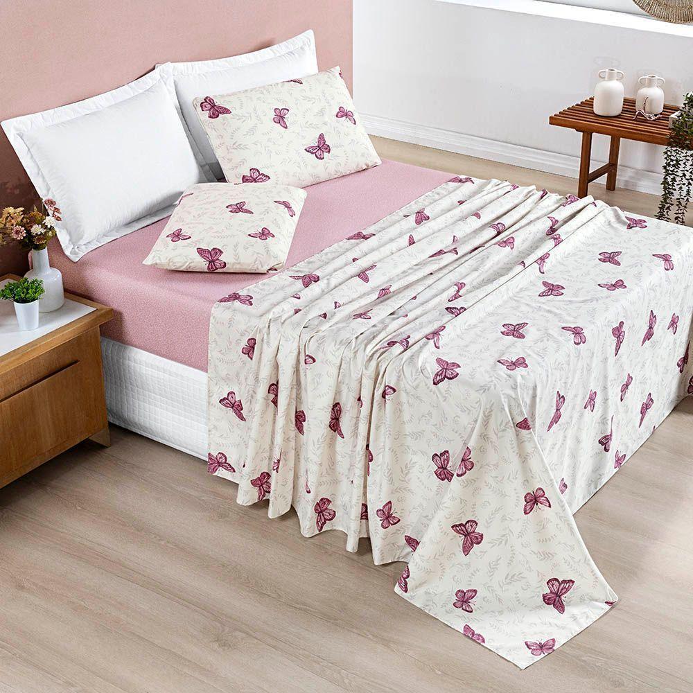 Jogo Cama Lençol Casa Scarpa Celi King Micropercal Estampado 200 Fios 4 Peças Borboletas Rosê - 1