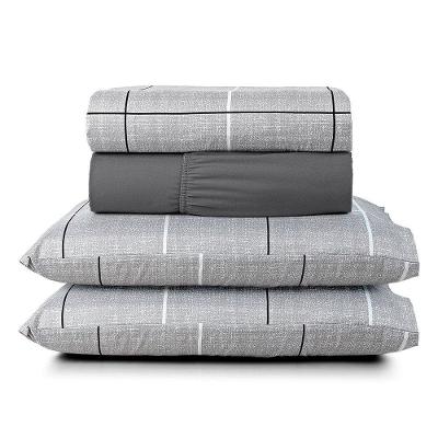 Jogo Cama Lençol Casa Scarpa Celi Casal Padrão Estampado Micropercal 200 Fios 4 Peças Xadrez Grid Cinza