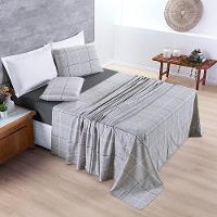 Jogo Cama Lençol Casa Scarpa Celi Casal Padrão Estampado Micropercal 200 Fios 4 Peças Xadrez Grid Cinza - 3