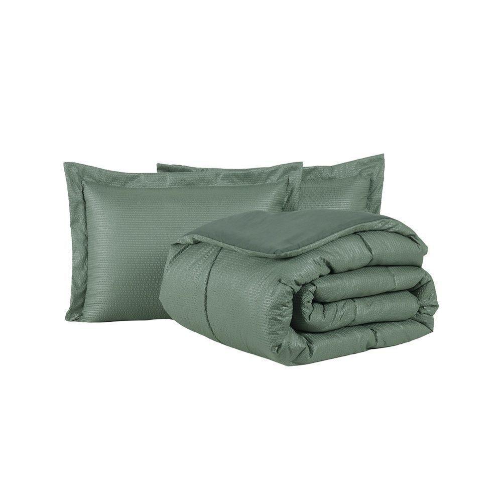 Kit Cobre Leito Ravena To Decorando Queen 3 Peças Micropercal 200 Fios Toque Acetinado 100% Poliéster - Verde - 1