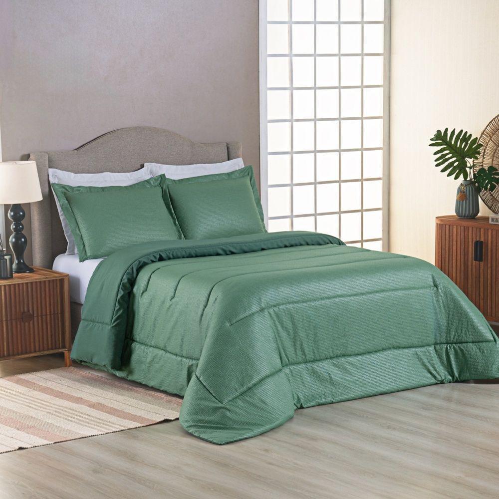 Kit Cobre Leito Ravena To Decorando Queen 3 Peças Micropercal 200 Fios Toque Acetinado 100% Poliéster - Verde - 3
