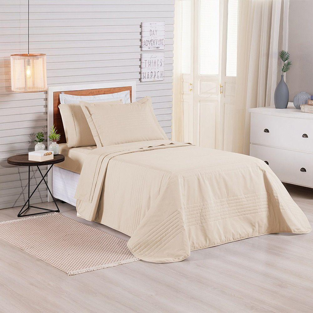 Kit Cobre Leito Premier Solteiro 2 Peças Hipercal 500 Fios 100% Poliéster - Bege - 2