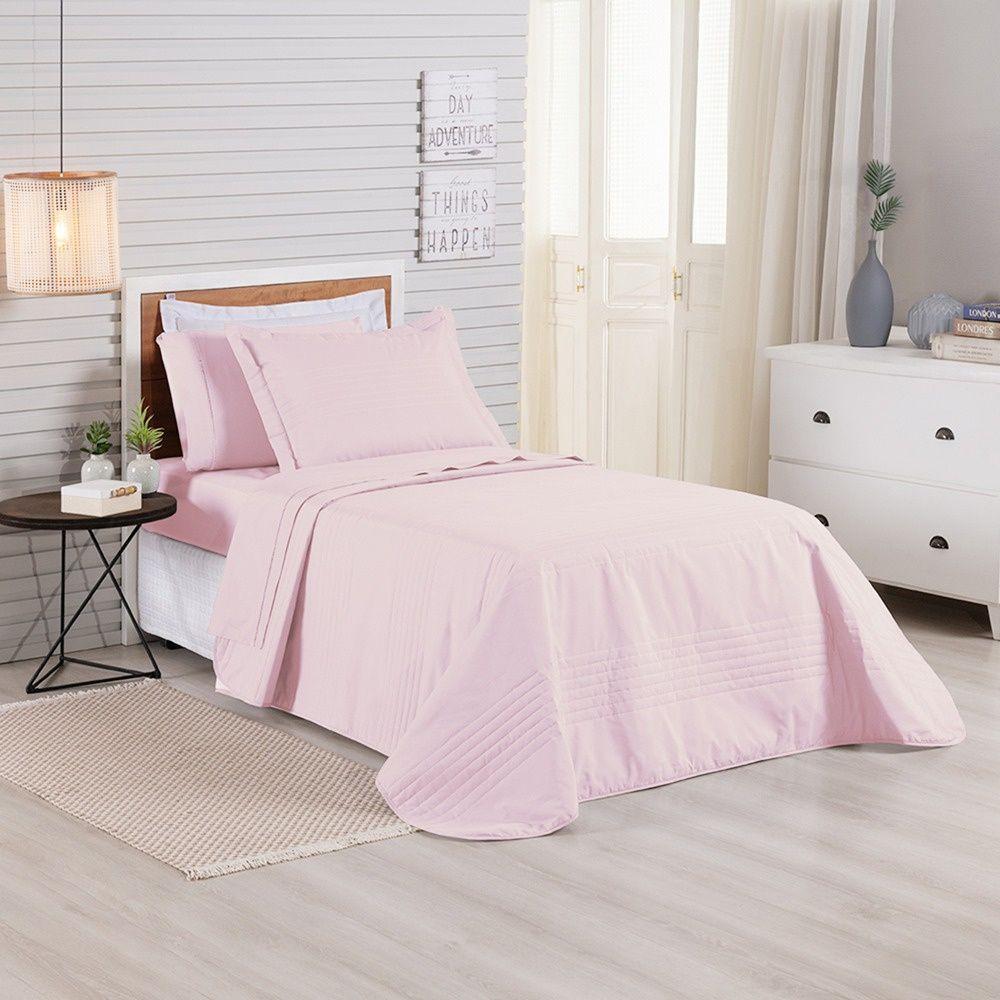 Kit Cobre Leito Premier Solteiro 2 Peças Hipercal 500 Fios 100% Poliéster - Rosa - 2