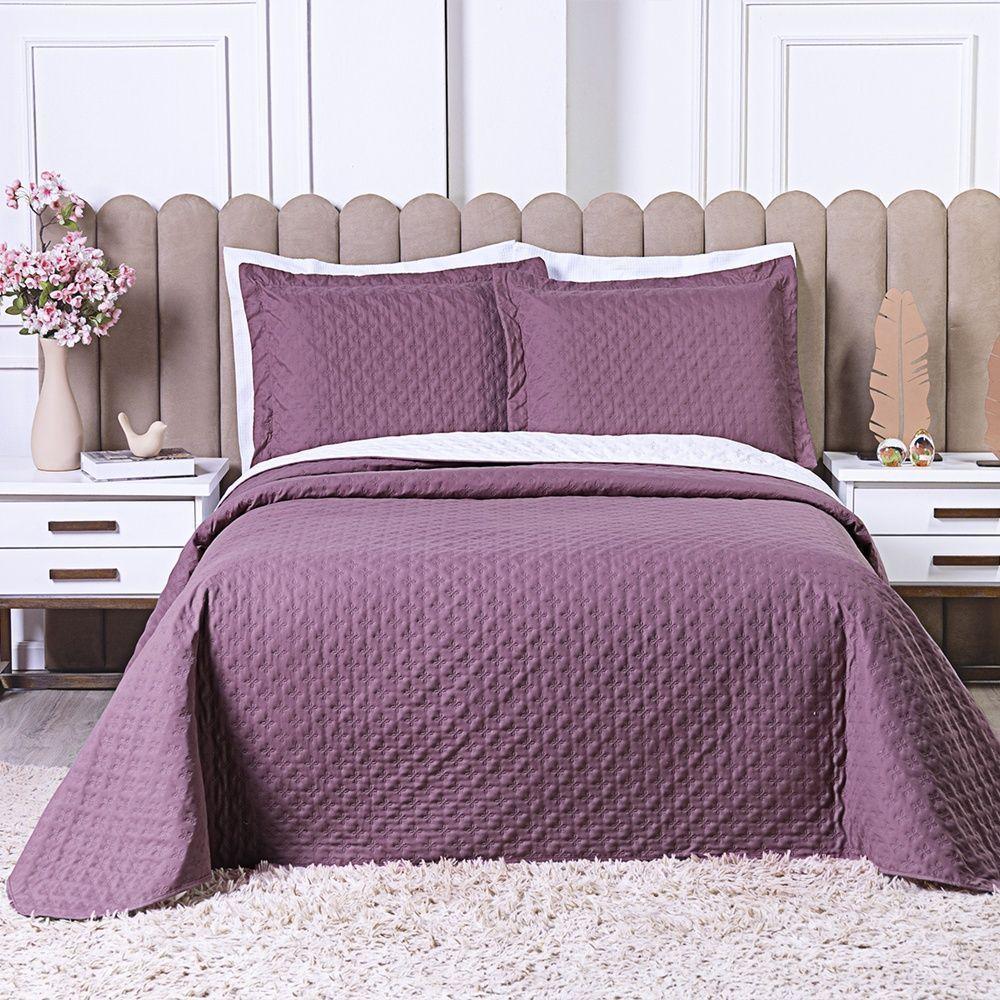 Kit Cobre Leito Milão Casal 3 Peças 100% Poliéster - Rose Cassis / Branco - 5