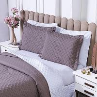 Kit Cobre Leito Milão Casal 3 Peças 100% Poliéster - Lavanda / Branco