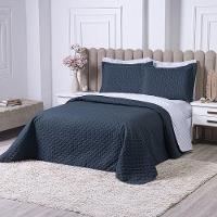 Kit Cobre Leito Milão Casal 3 Peças 100% Poliéster - Petroleo / Branco - 2