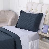 Kit Cobre Leito Milão Solteiro 2 Peças 100% Poliéster - Petroleo / Branco - 2