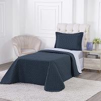 Kit Cobre Leito Milão Solteiro 2 Peças 100% Poliéster - Petroleo / Branco - 3