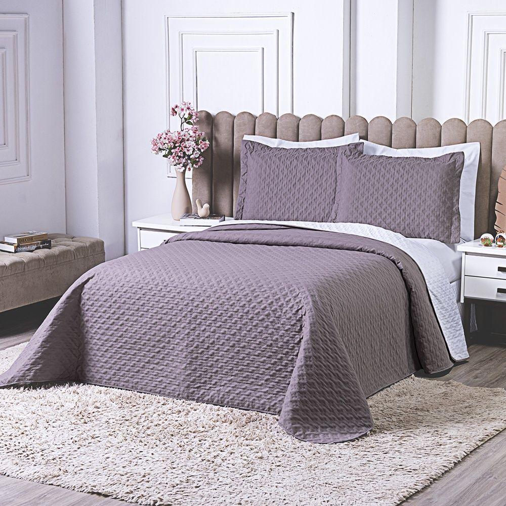 Kit Cobre Leito Milão Casal 3 Peças 100% Poliéster - Lavanda / Branco - 5