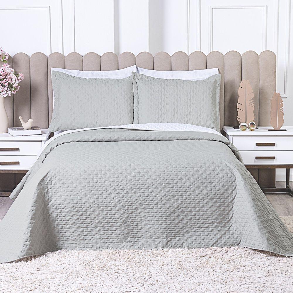 Kit Cobre Leito Milão Casal 3 Peças 100% Poliéster - Linho / Branco - 4