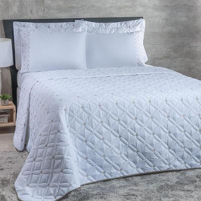 Kit Cobre Leito 6 Peças King Ideale Percal 200 Fios 100% Poliéster - Branco/cáqui