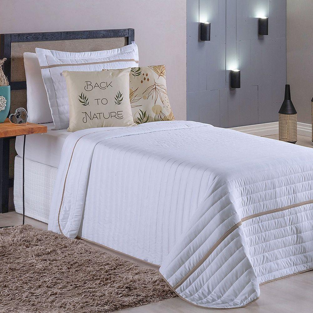 Kit Cobre Leito 4 Peças Solteiro Inove Percal 200 Fios 100% Poliéster - Nature Branco/cáqui - 2