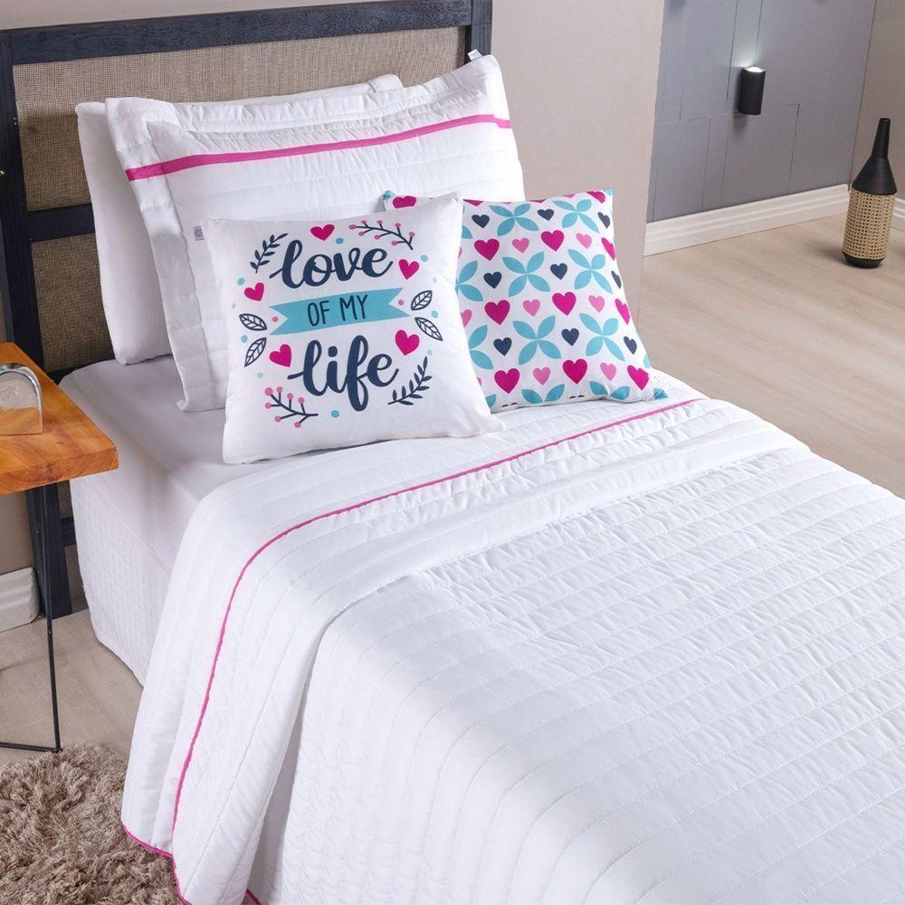 Kit Cobre Leito 4 Peças Solteiro Inove Percal 200 Fios 100% Poliéster - Love Branco/pink - 5