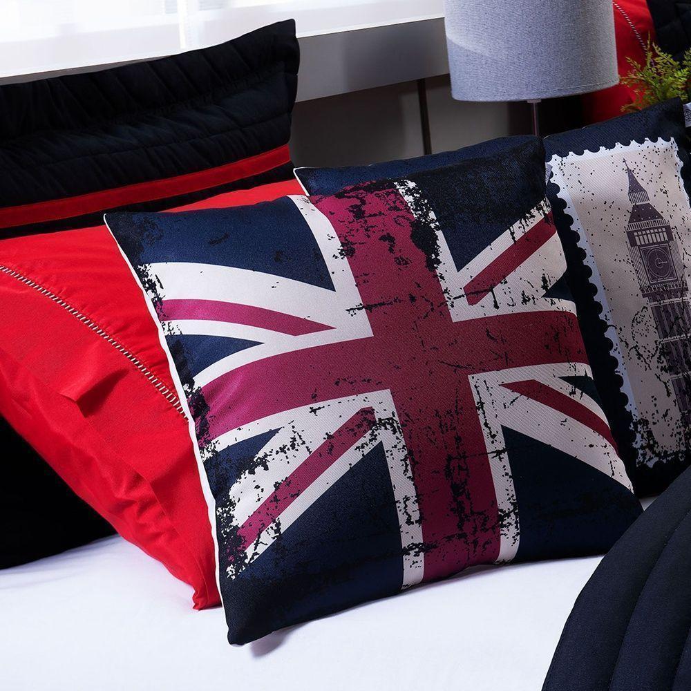 Kit Cobre Leito 5 Peças Queen Inove 100% Poliéster - London Preto/vermelho - 2