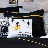 Kit Cobre Leito 4 Peças Solteiro Inove 100% Poliéster - Selfie Preto/mostarda - 4