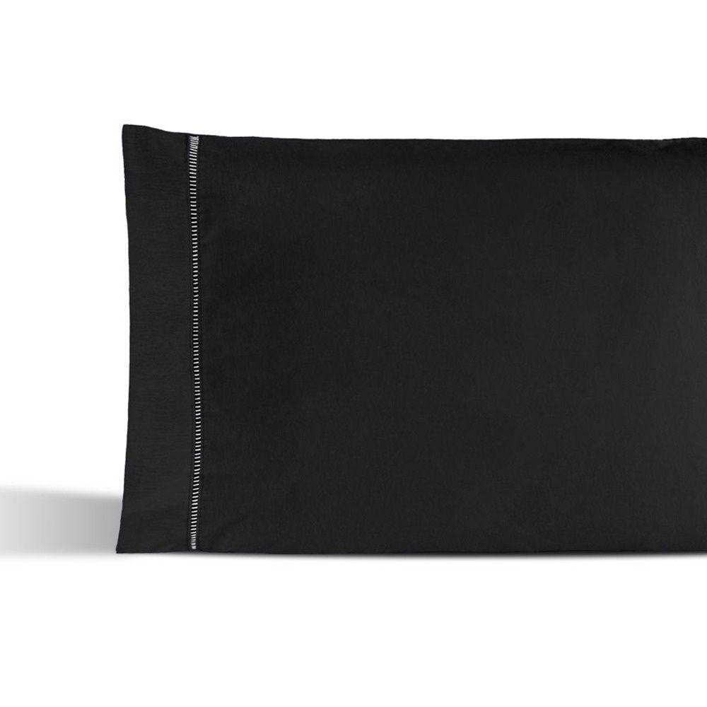 Kit 02 Fronhas Percal 180 Fios Ponto Palito Dream 60% Algodão 40% Poliéster - Preto - 3