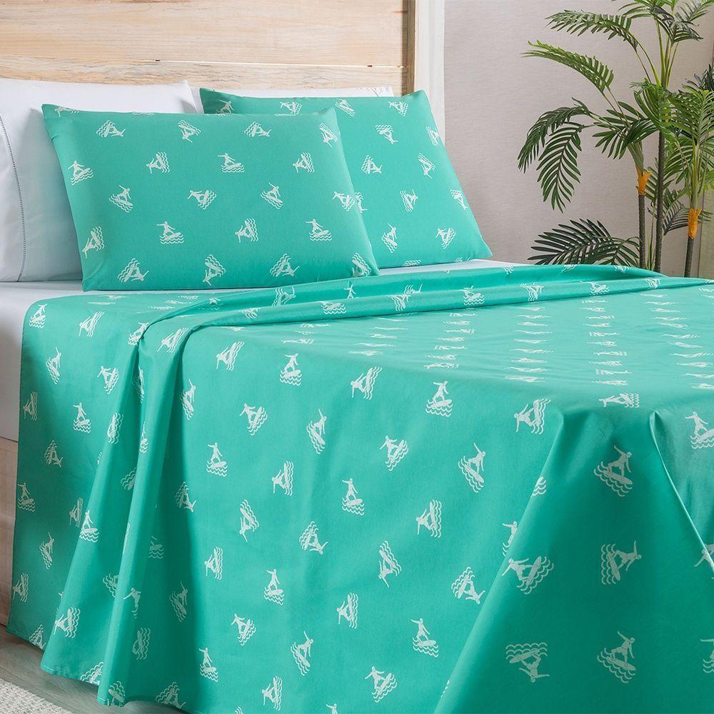 Jogo De Lençol 4 Peças Queen Percal 180 Fios Homme 60% Algodão 40% Poliéster - Liberty Azul Ocean - 4