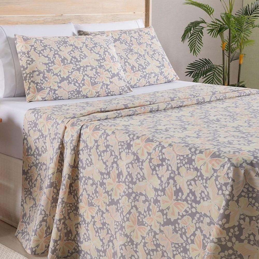 Jogo De Lençol 4 Peças Casal Percal 180 Fios Homme 60% Algodão 40% Poliéster - Peplum Salmão - 4