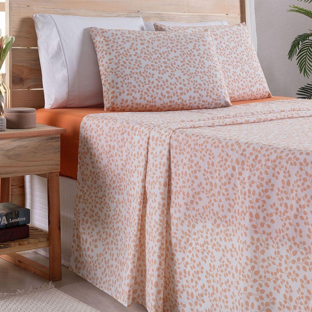Jogo De Lençol 4 Peças Casal Percal 180 Fios Homme 60% Algodão 40% Poliéster - Lilith Laranja - 4